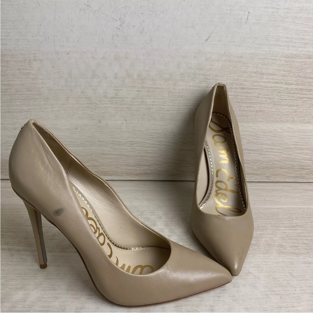 Sam Edelman "HAZEL" Beige Leather Point Toe Heels 8.5